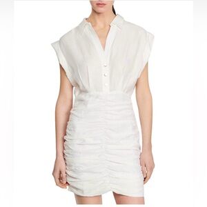 Sandro White Ruched Mini Dress